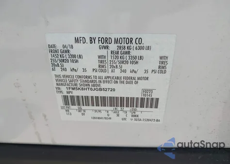 2018 Ford Explorer Platinum из США, поврежденный, VIN 1FM5K8HT0JGB52720